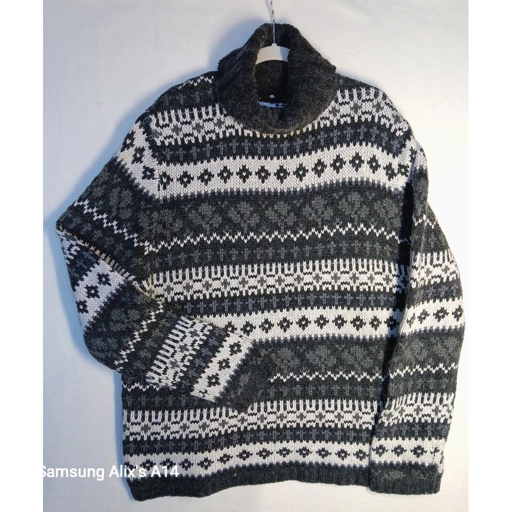 Croft & Barrow Womens Fair Isle Silk Angora Turtle Neck Sweater Gray Medium